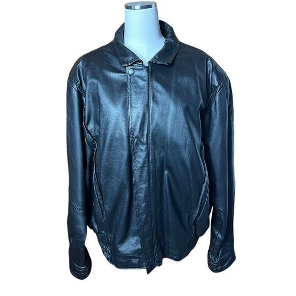 Wilsons Mens Black Leather Bomber Biker Jacket Insulated Zip Out lining Size 48 - Picture 3 of 10